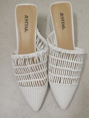 JustFab White Woven Pointed Mule Slides